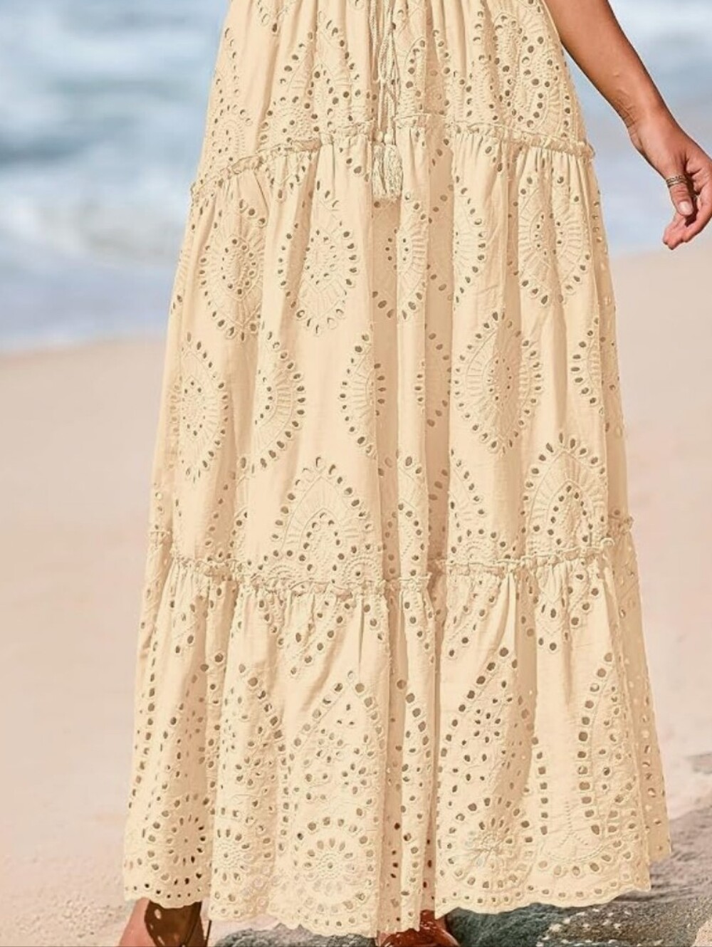 Boho Eyelet Maxi Skirt - Cream - Picture 3 of 7